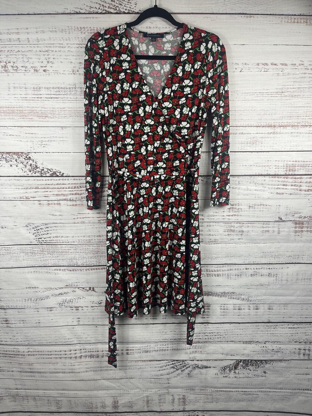Brooks Brothers Dress Women's Size S Black Floral Wrap V Neck Long Sleeve Belted
